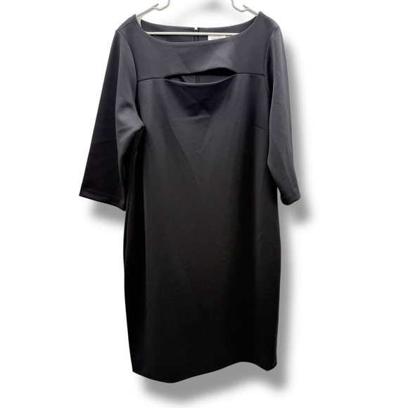 Calvin Klein Dresses & Skirts - Calvin Klein Women's Black Sheath Dress 18W 3/4 Sleeve Cutout Neckline‎